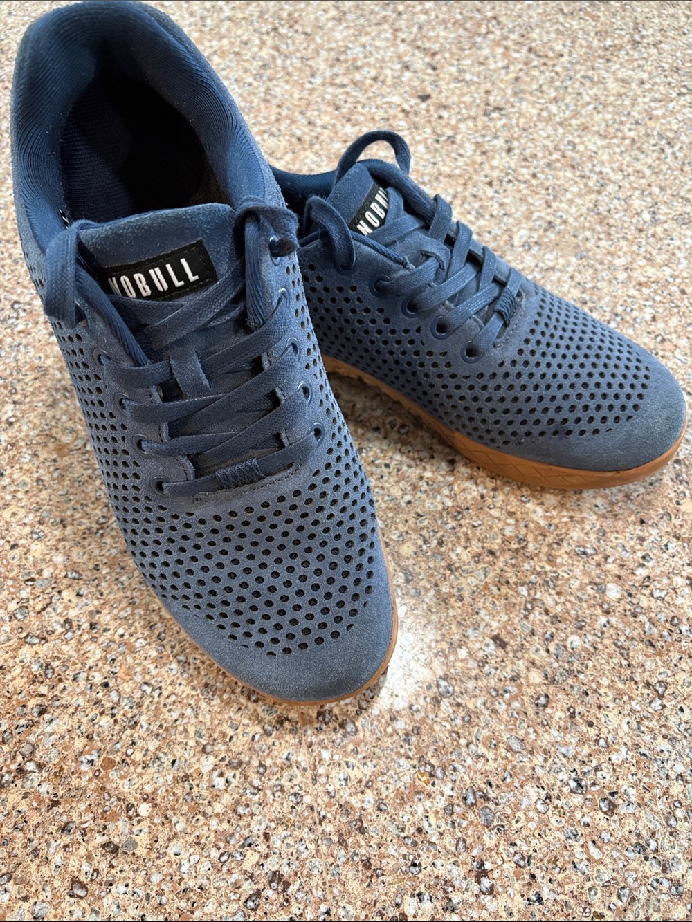NOBULL Navy Suede Perforated Athletic Trainer with Gum Sole Unisex M8/W9.5